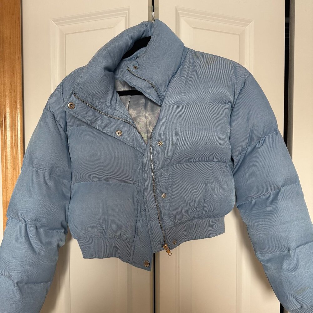 Princess Polly Baby Blue Crop Puffer Jacket
